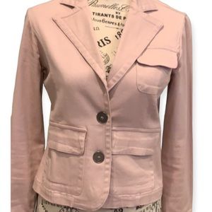 VINTAGE PARIS BLUES BUTTON DOWN CROP BLAZER BLUSH